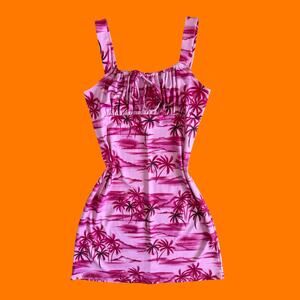 00's vintage pink tropical milkmaid y2k mini dress MEDIUM taboo